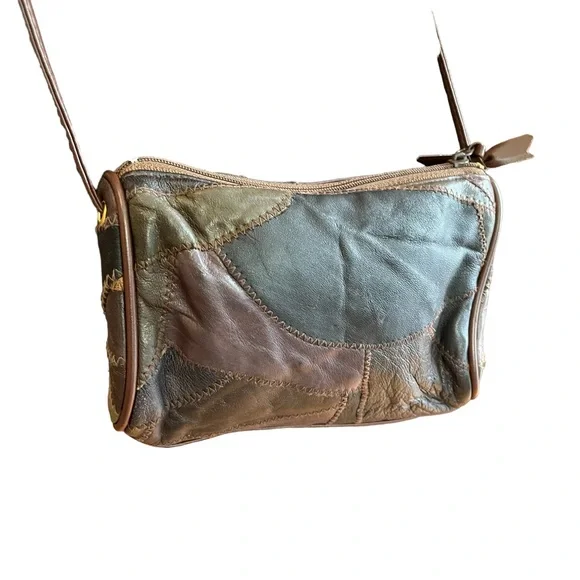 Vintage 90s leather patchwork crossbody mini bag brown - Picture 5 of 14